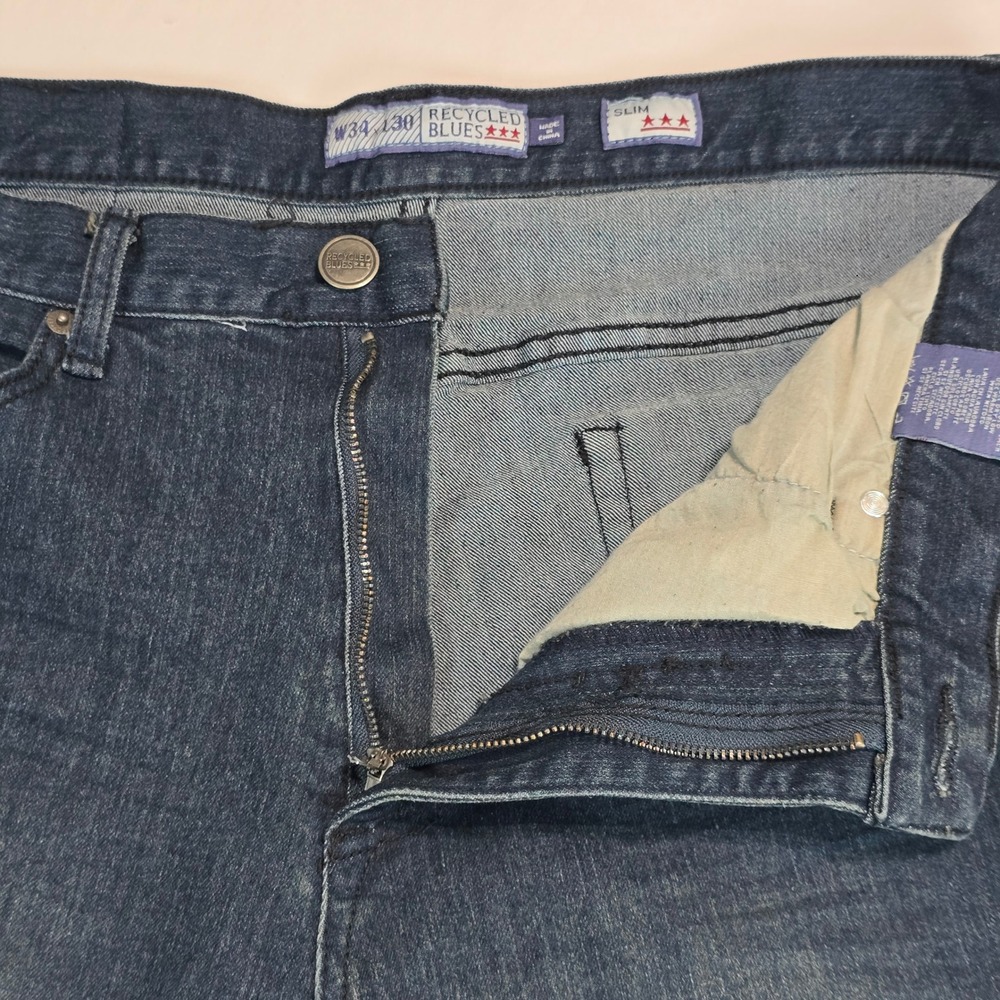 Recycled Blues Mens Slim Fit Dark Wash Stretch Denim Jeans 34x30 Blue RN120382 - Picture 3 of 16